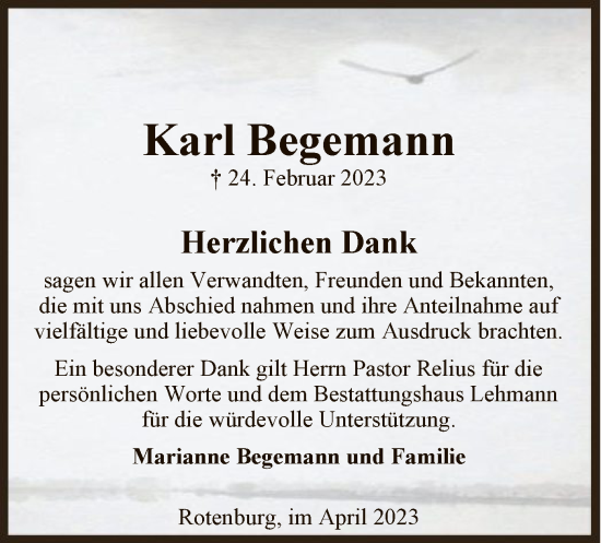 Traueranzeige von Karl Begemann von SYK