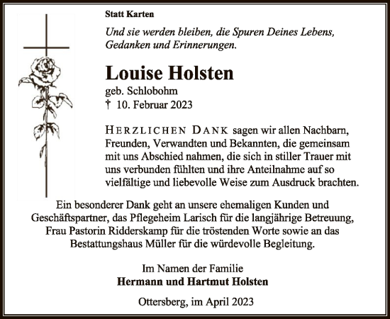 Traueranzeige von Louise Holsten von SYK