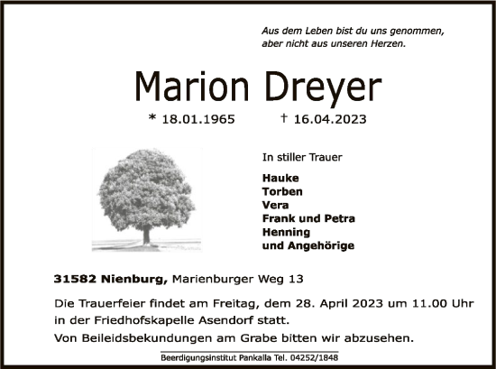 Traueranzeige von Marion Dreyer von SYK