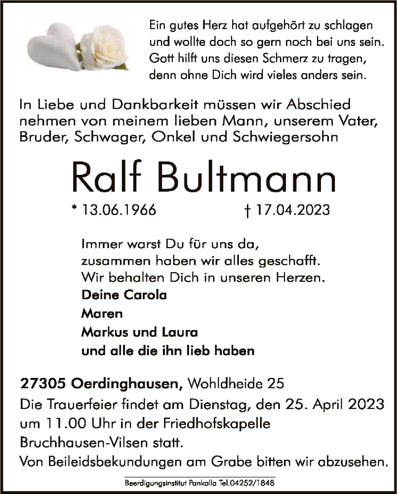  Traueranzeige für Ralf Bultmann vom 19.04.2023 aus SYK