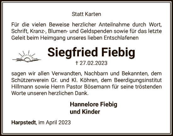 Traueranzeige von Siegfried Fiebig von SYK