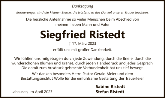 Traueranzeige von Siegfried Ristedt von SYK