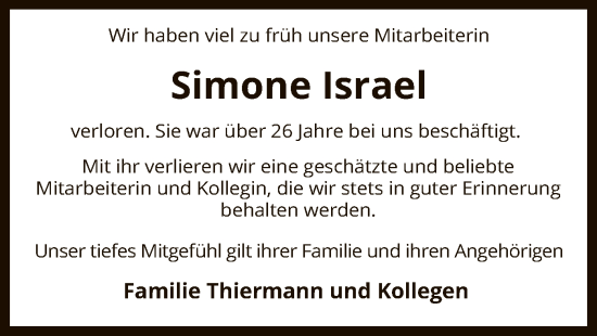 Traueranzeige von Simone Israel von SYK