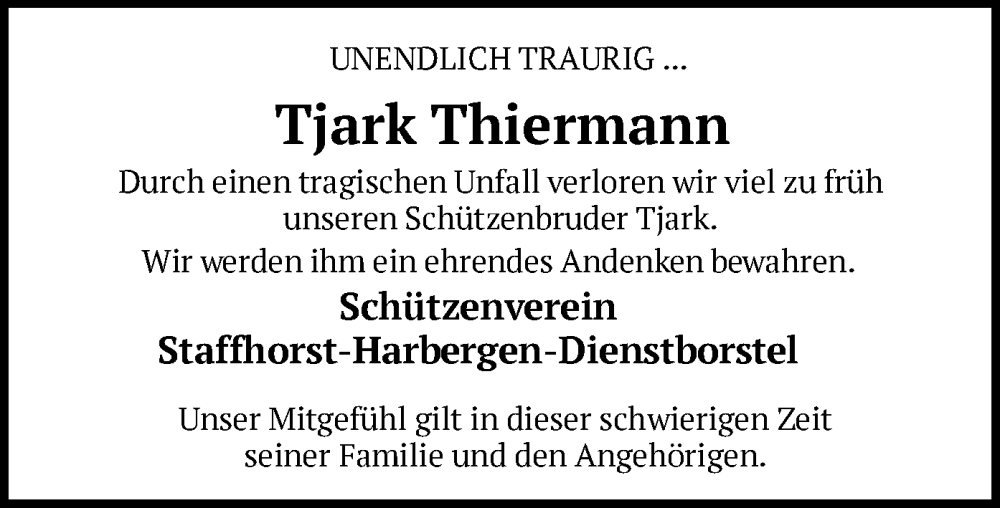  Traueranzeige für Tjark Thiermann vom 14.04.2023 aus SYK