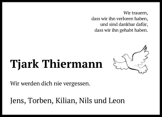 Traueranzeige von Tjark Thiermann von SYK