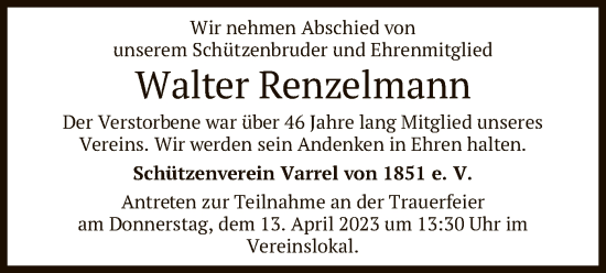 Traueranzeige von Walter Renzelmann von SYK