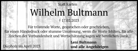 Traueranzeige von Wilhelm Bultmann von SYK