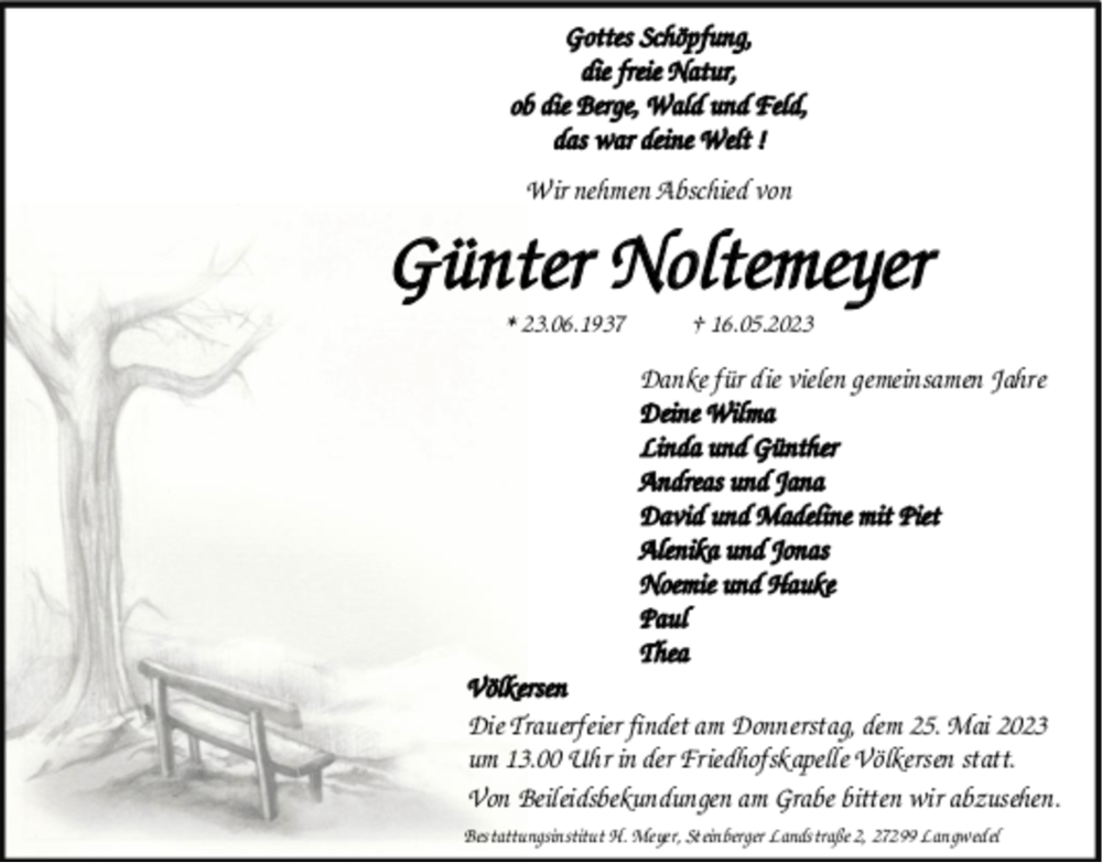  Traueranzeige für Günter Noltemeyer vom 20.05.2023 aus SYK