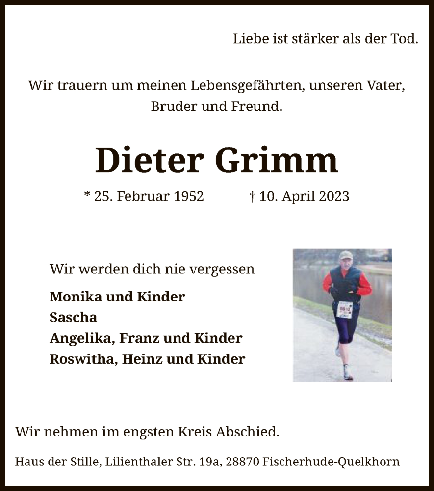  Traueranzeige für Dieter Grimm vom 06.05.2023 aus SYK