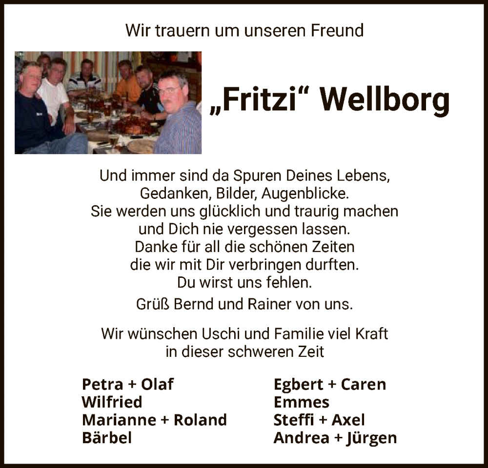  Traueranzeige für Fritz Wellborg vom 13.05.2023 aus SYK