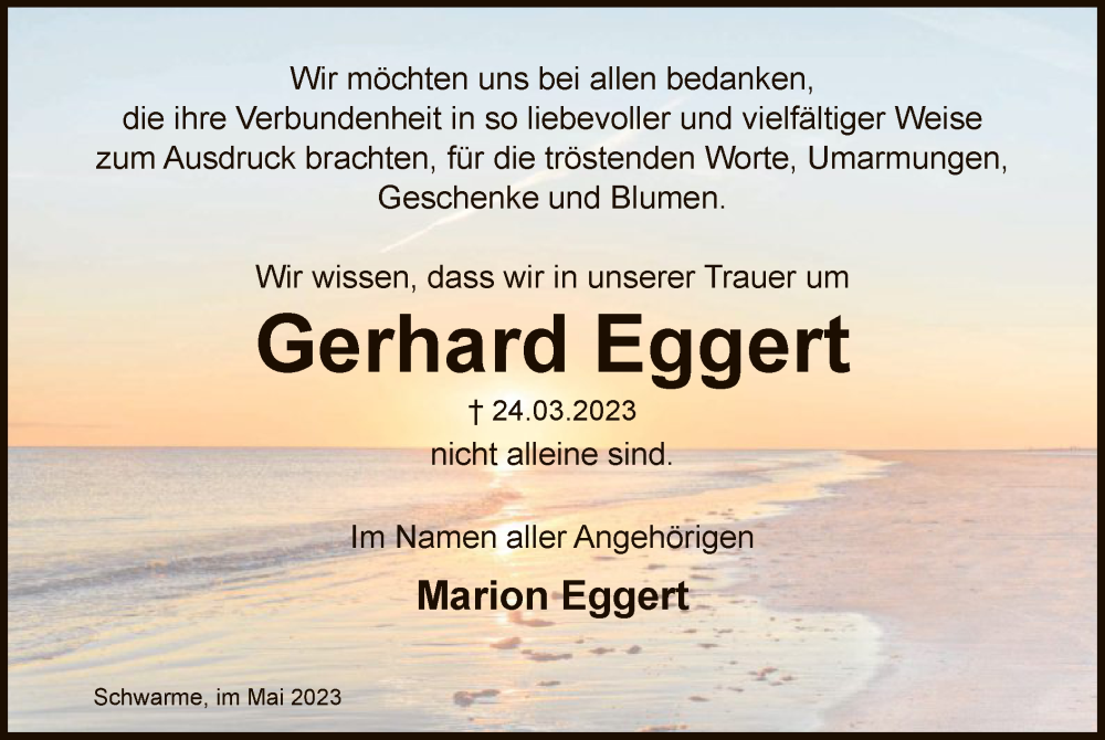  Traueranzeige für Gerhard Eggert vom 26.05.2023 aus SYK