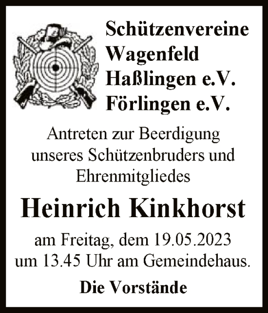 Traueranzeige von Heinrich Kinkhorst von SYK