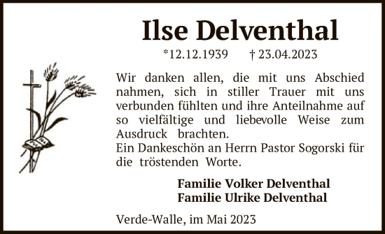 Traueranzeige von Ilse Delventhal von SYK