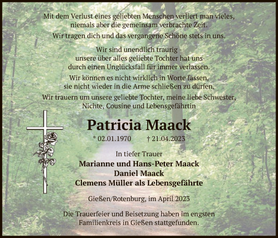 Traueranzeige von Patricia Maack von SYK