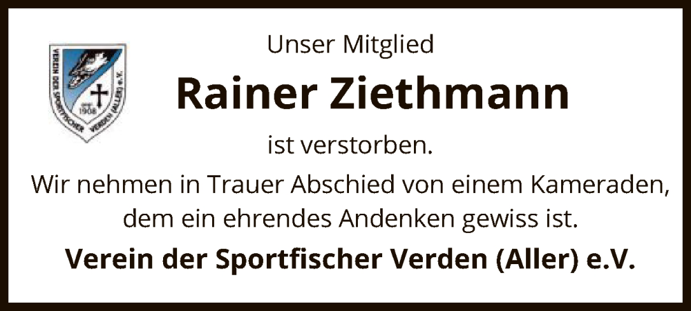  Traueranzeige für Rainer Ziethmann vom 20.05.2023 aus SYK