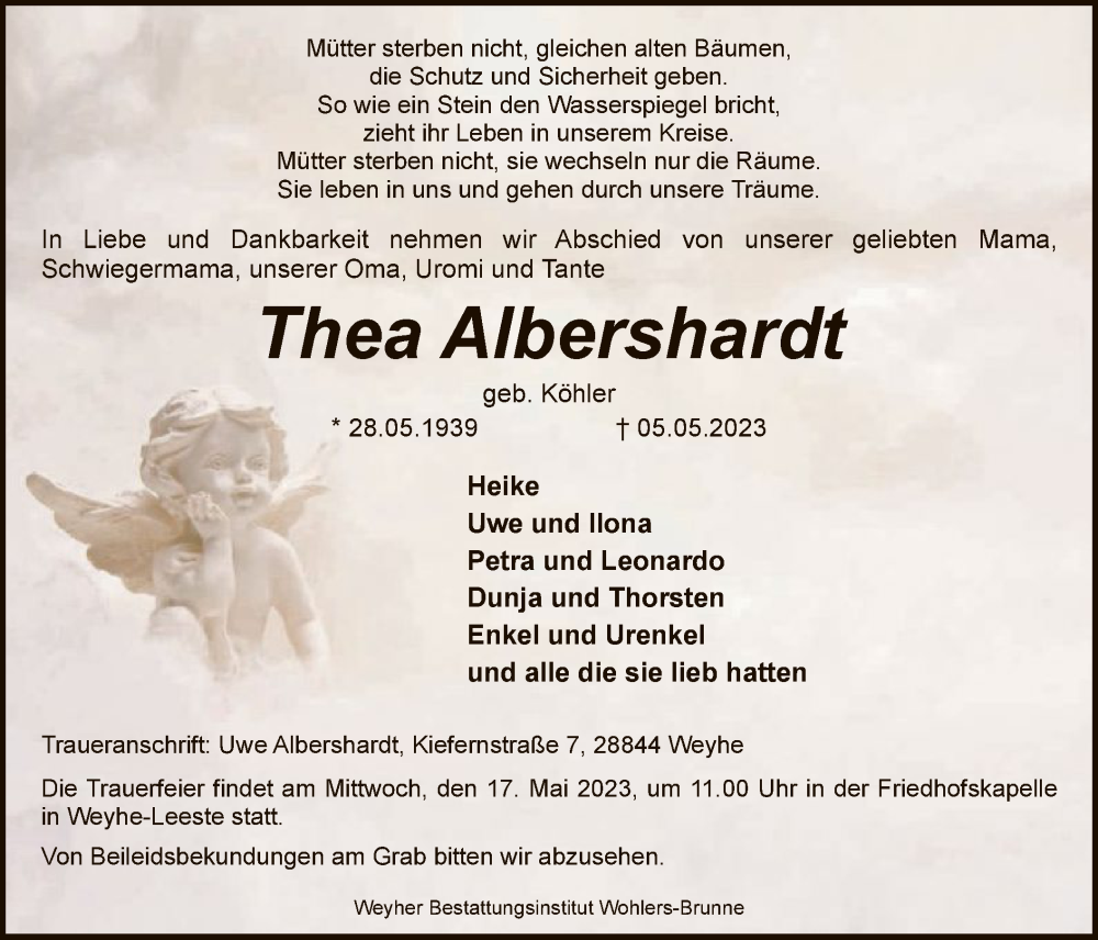  Traueranzeige für Thea Albershardt vom 10.05.2023 aus SYK