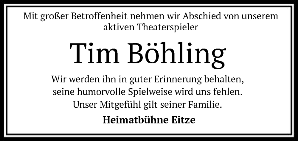  Traueranzeige für Tim Böhling vom 09.05.2023 aus SYK