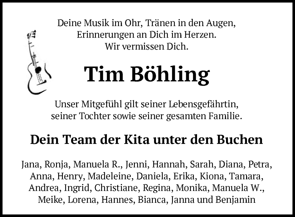  Traueranzeige für Tim Böhling vom 06.05.2023 aus SYK