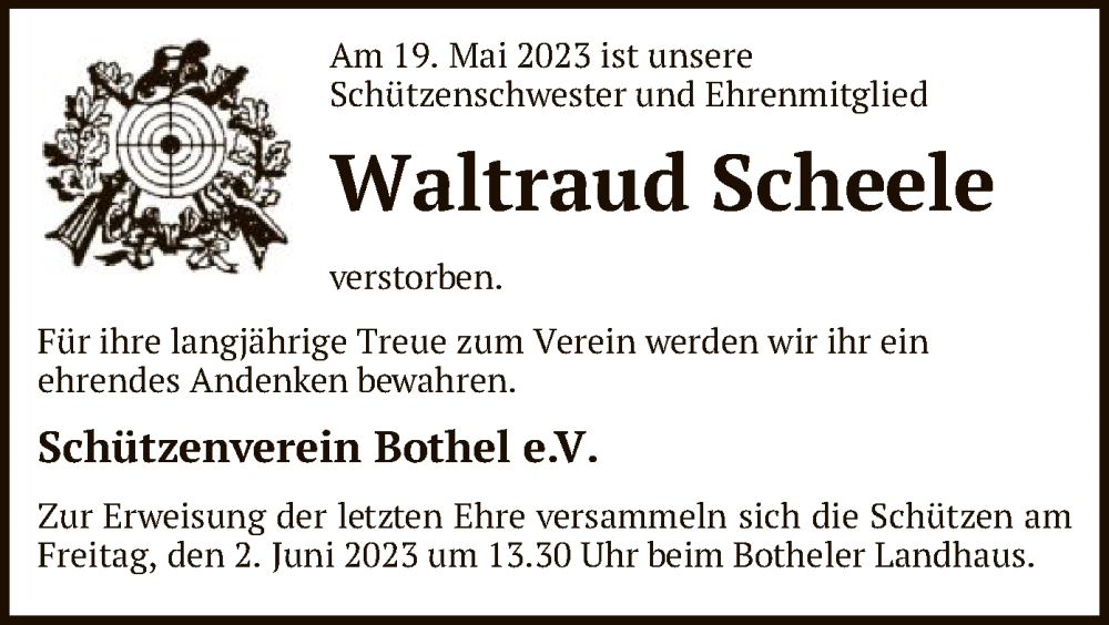  Traueranzeige für Waltraud Scheele vom 27.05.2023 aus SYK