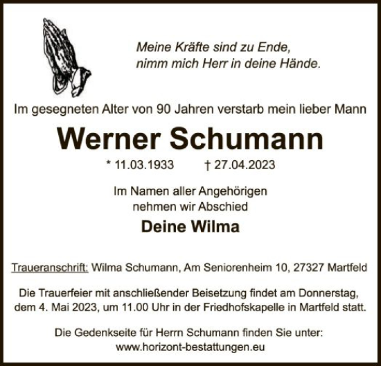 Traueranzeige von Werner Schumann von SYK