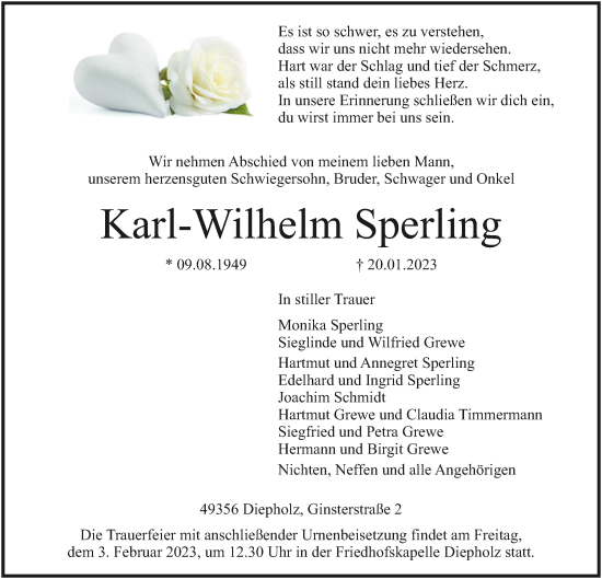 Traueranzeige von Karl-Wilhelm Sperling von SYK