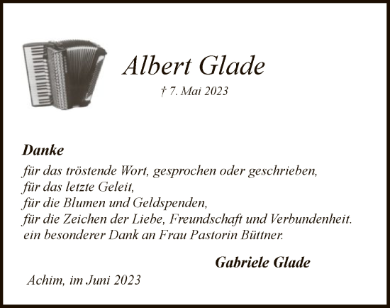 Traueranzeige von Albert Glade von SYK