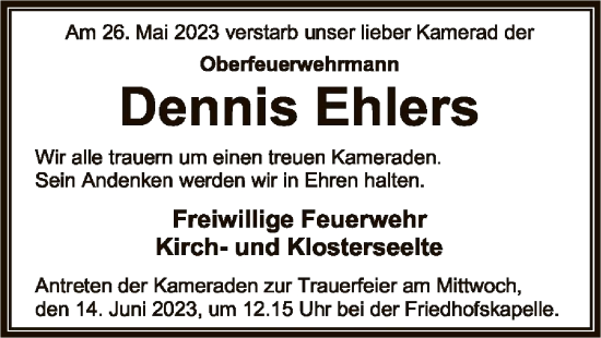 Traueranzeige von Dennis Ehlers von SYK