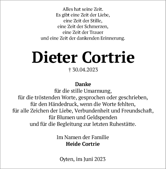 Traueranzeige von Dieter Cortrie von SYK