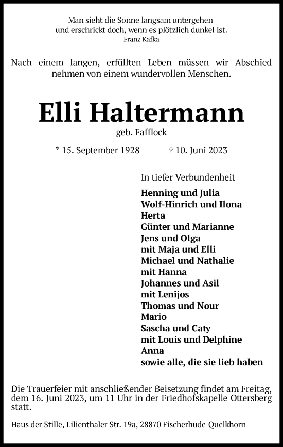 Traueranzeige von Elli Haltermann von SYK