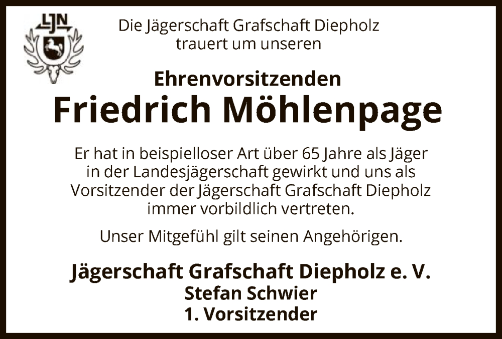  Traueranzeige für Friedrich Möhlenpage vom 03.06.2023 aus SYK