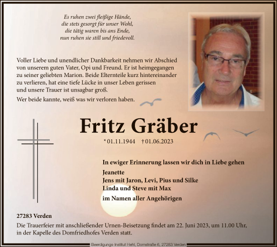 Traueranzeige von Fritz Gräber von SYK