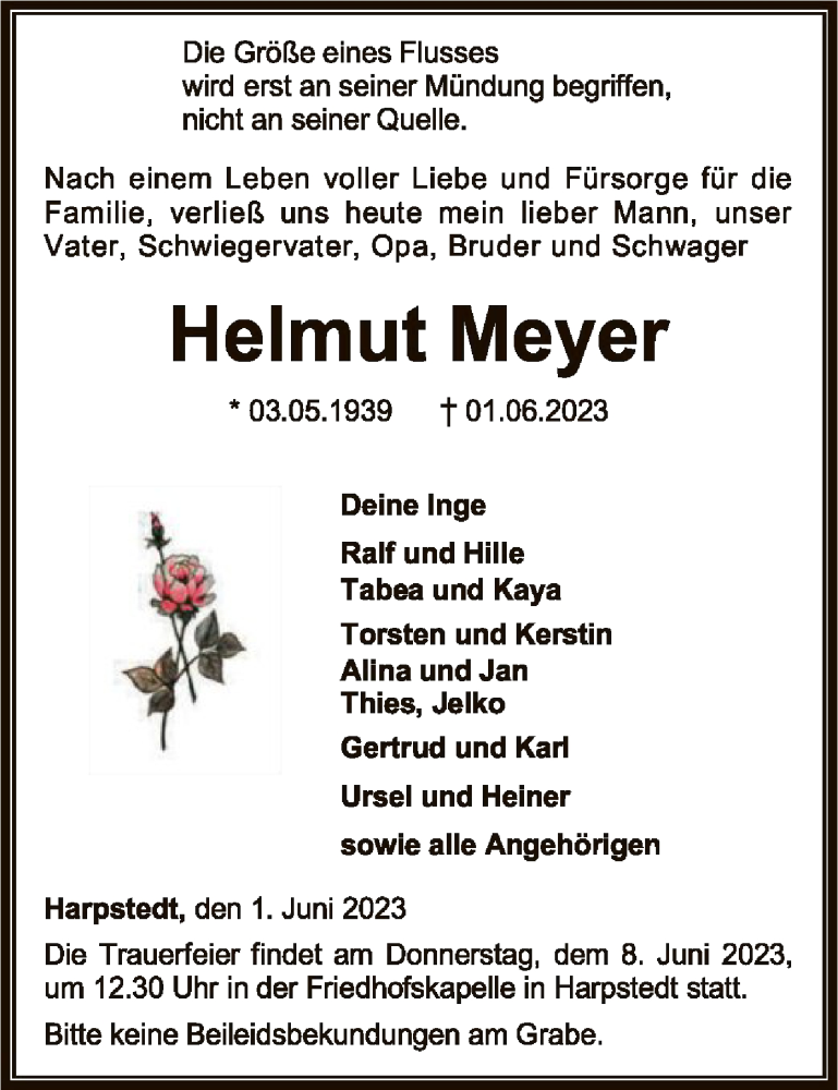  Traueranzeige für Helmut Meyer vom 03.06.2023 aus SYK
