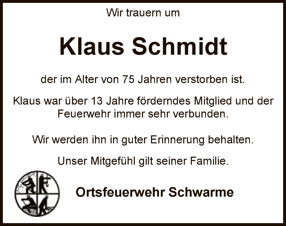  Traueranzeige für Klaus Schmidt vom 02.06.2023 aus SYK