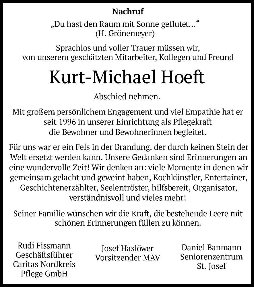  Traueranzeige für Kurt-Michael Hoeft vom 26.06.2023 aus SYK