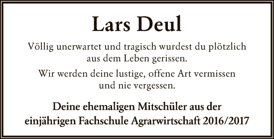 Traueranzeige von Lars Deul von SYK