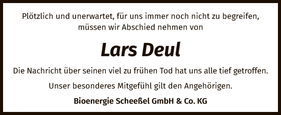 Traueranzeige von Lars Deul von SYK