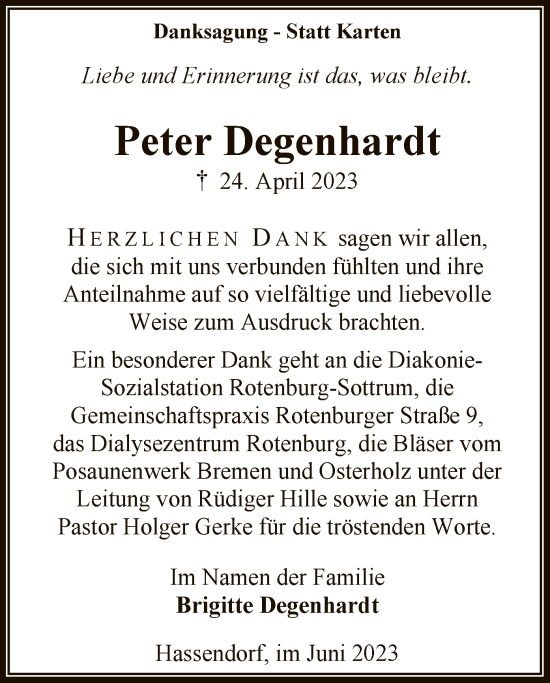 Traueranzeige von Peter Degenhardt von SYK