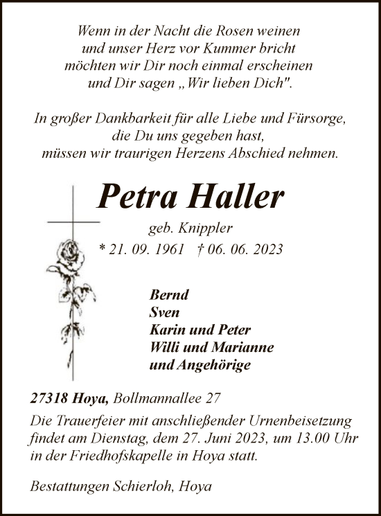 Traueranzeige von Petra Haller von SYK