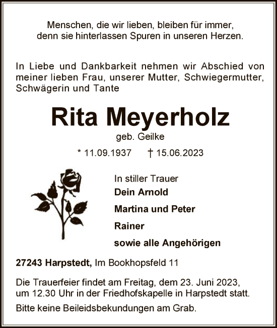 Traueranzeige von Rita Meyerholz von SYK