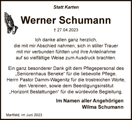 Traueranzeige von Werner Schumann von SYK