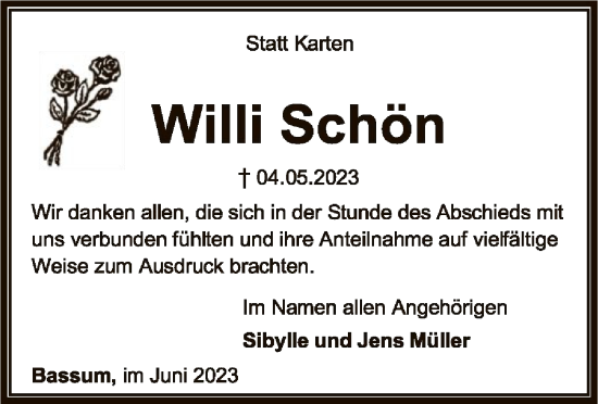 Traueranzeige von Willi Schön von SYK