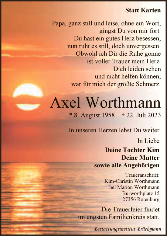 Traueranzeige von Axel Worthmann von SYK