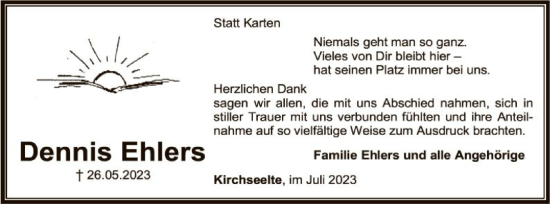 Traueranzeige von Dennis Ehlers von SYK