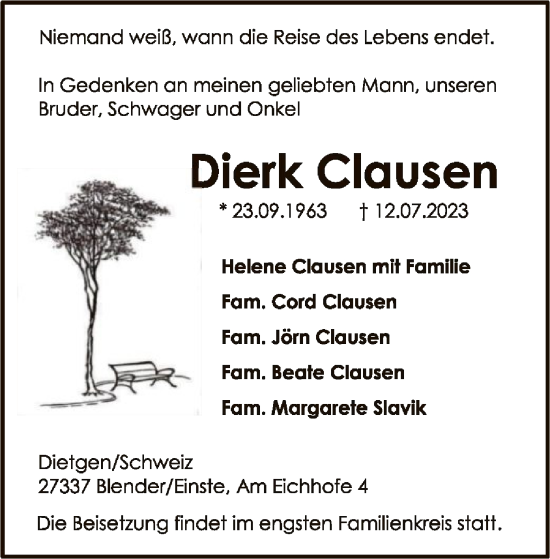 Traueranzeige von Dierk Clausen von SYK