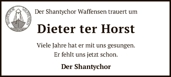 Traueranzeige von Dieter ter Horst von SYK