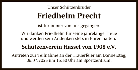 Traueranzeige von Friedhelm Precht von SYK