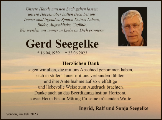 Traueranzeige von Gerd Seegelke von SYK