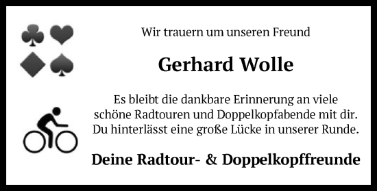 Traueranzeige von Gerhard Wolle von SYK