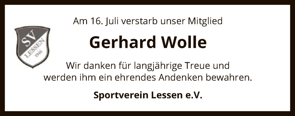  Traueranzeige für Gerhard Wolle vom 25.07.2023 aus SYK