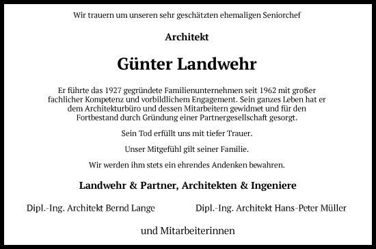 Traueranzeige von Günter Landwehr von SYK